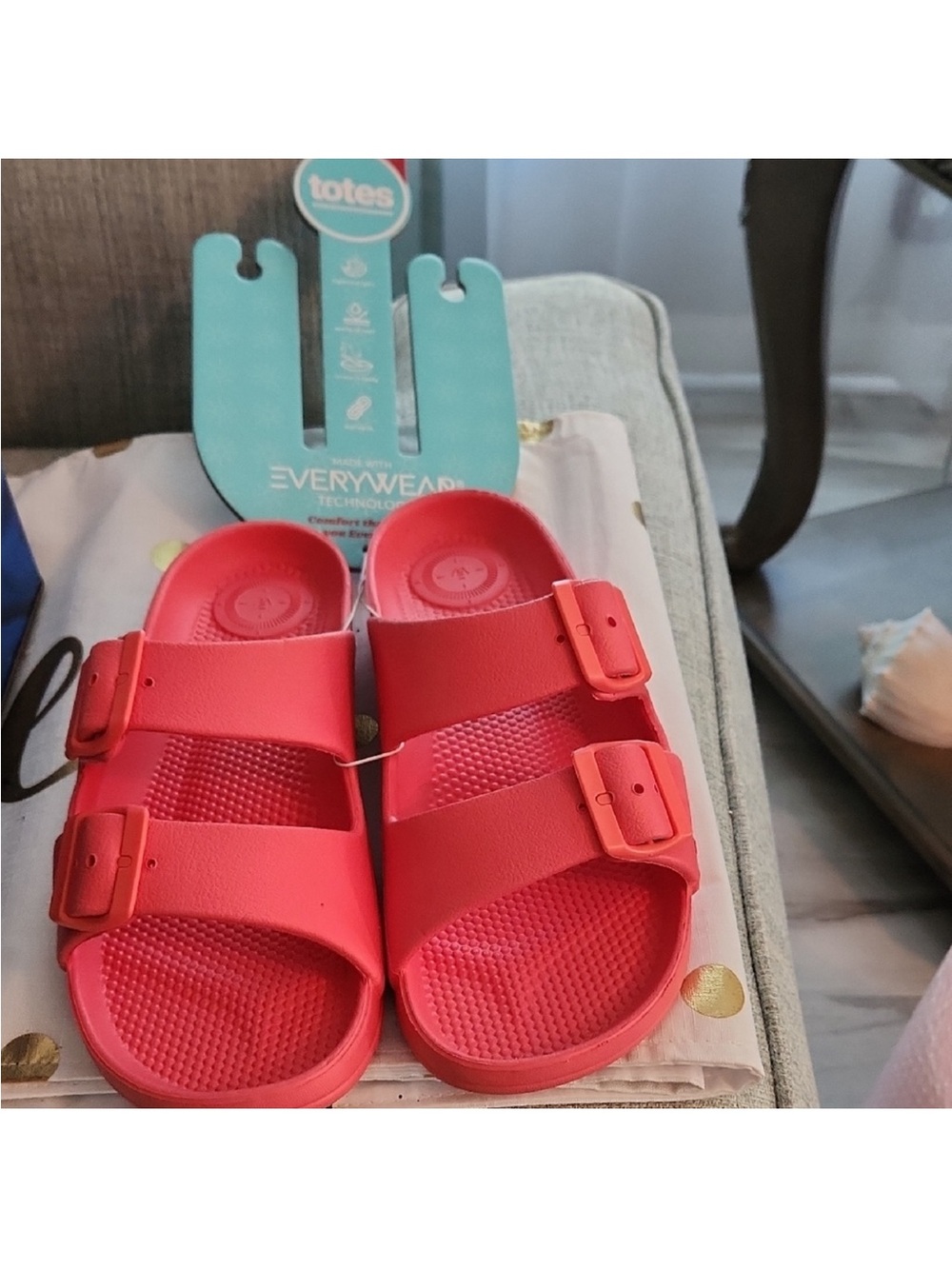 totes Watermelon Dual-Buckle Slide Sandals